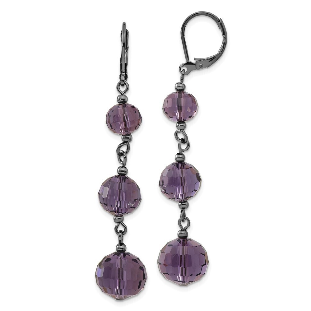 1928 Graduated Smokey Purple Faceted Glass Beads Dangle Leverback Earrings